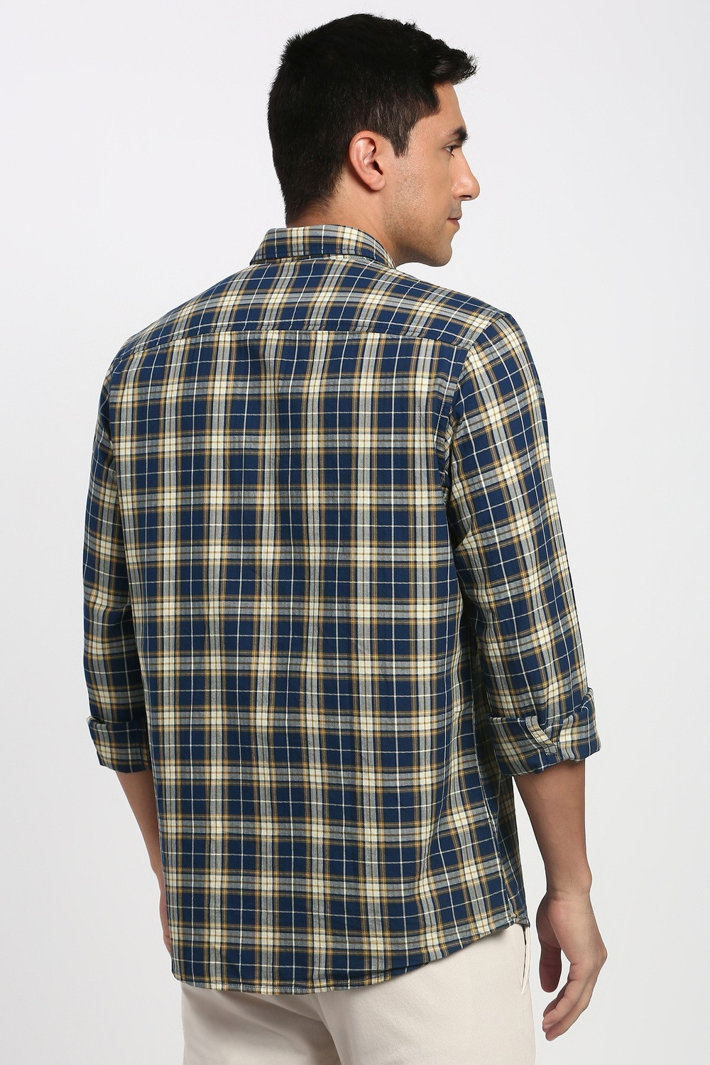 Image of PETER ENGLAND Men Checkered Casual Dark Blue Shirt