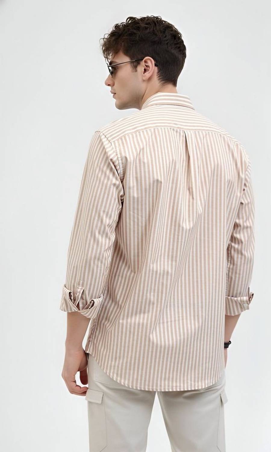 RODEIZ Men Striped Casual Beige Shirt - Image 2