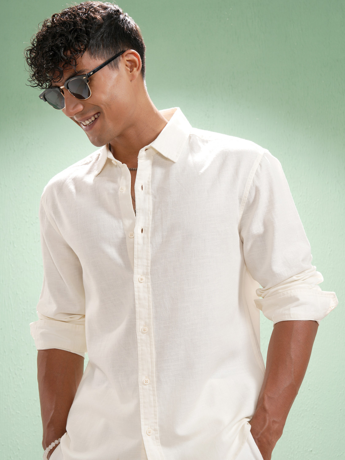 Image of HIGHLANDER Men Self Design Casual White Shirt