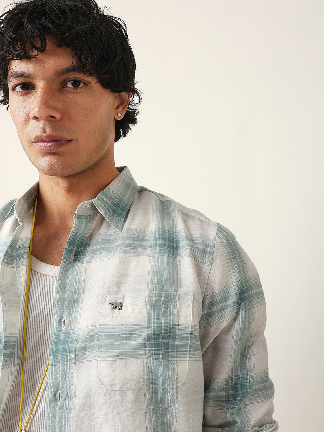 Image of THE BEAR HOUSE Men Checkered Casual Green Shirt