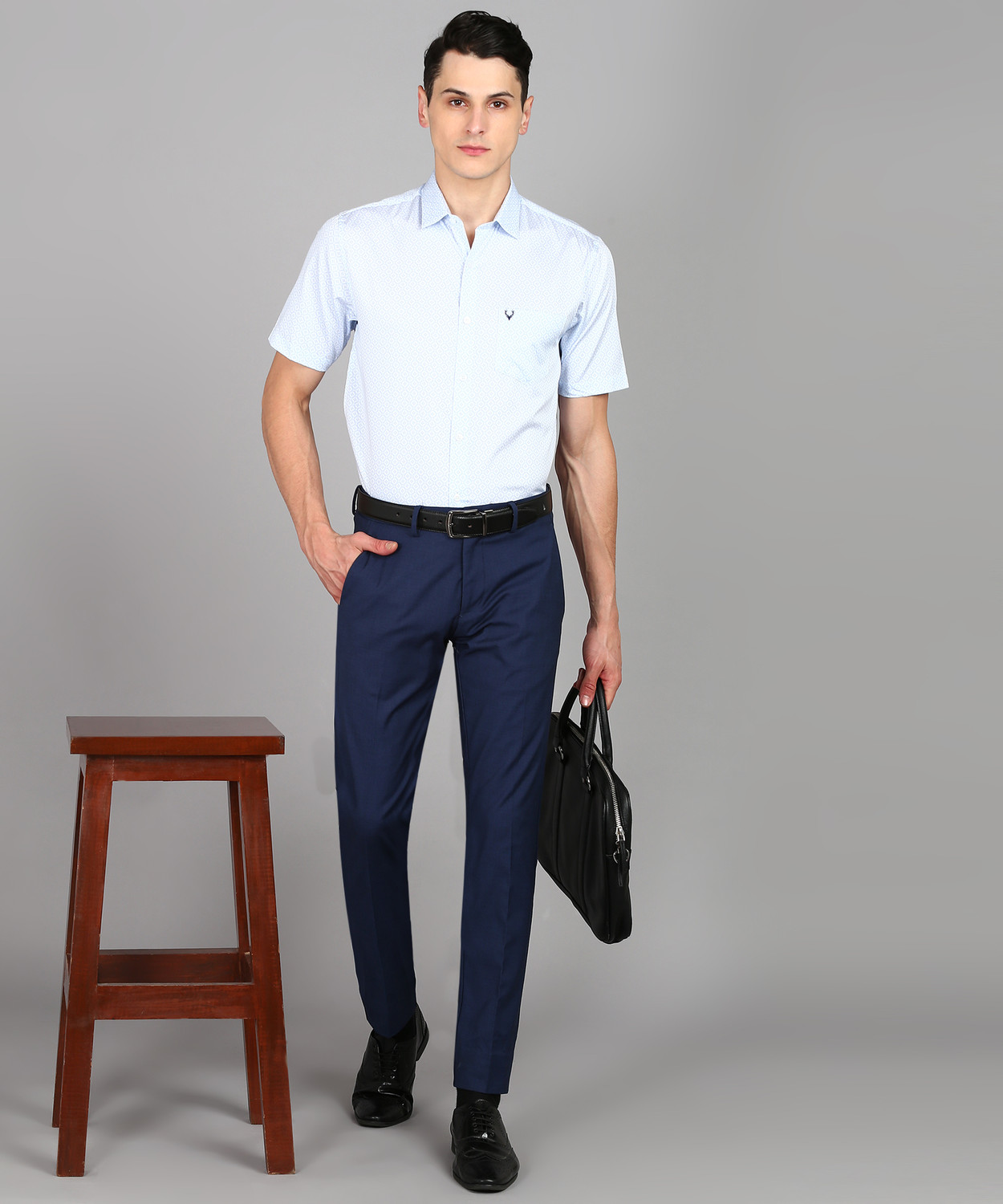 Image of Allen Solly Men Printed Formal Light Blue Shirt