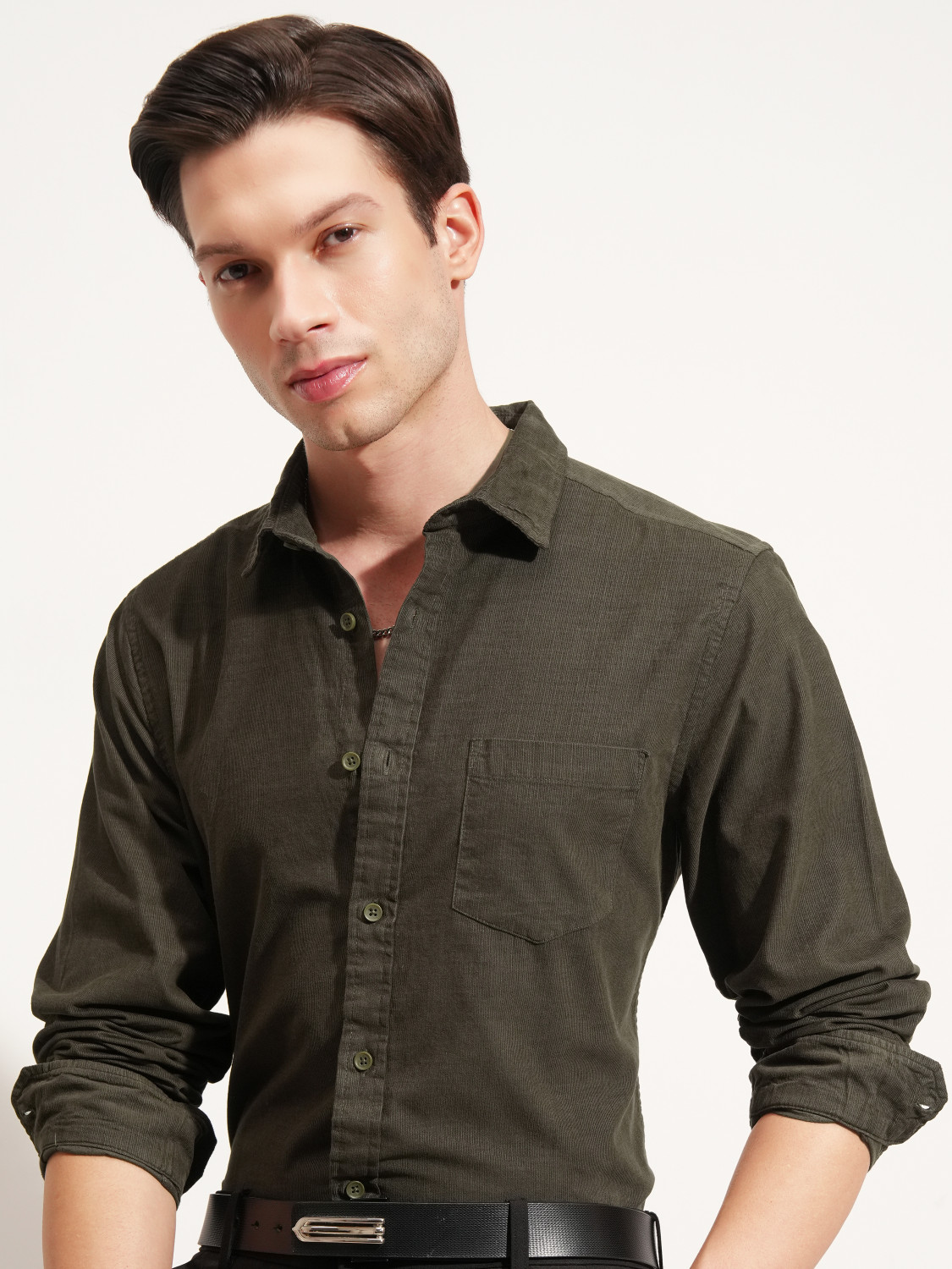 Image of HIGHLANDER Men Solid Casual Green Shirt