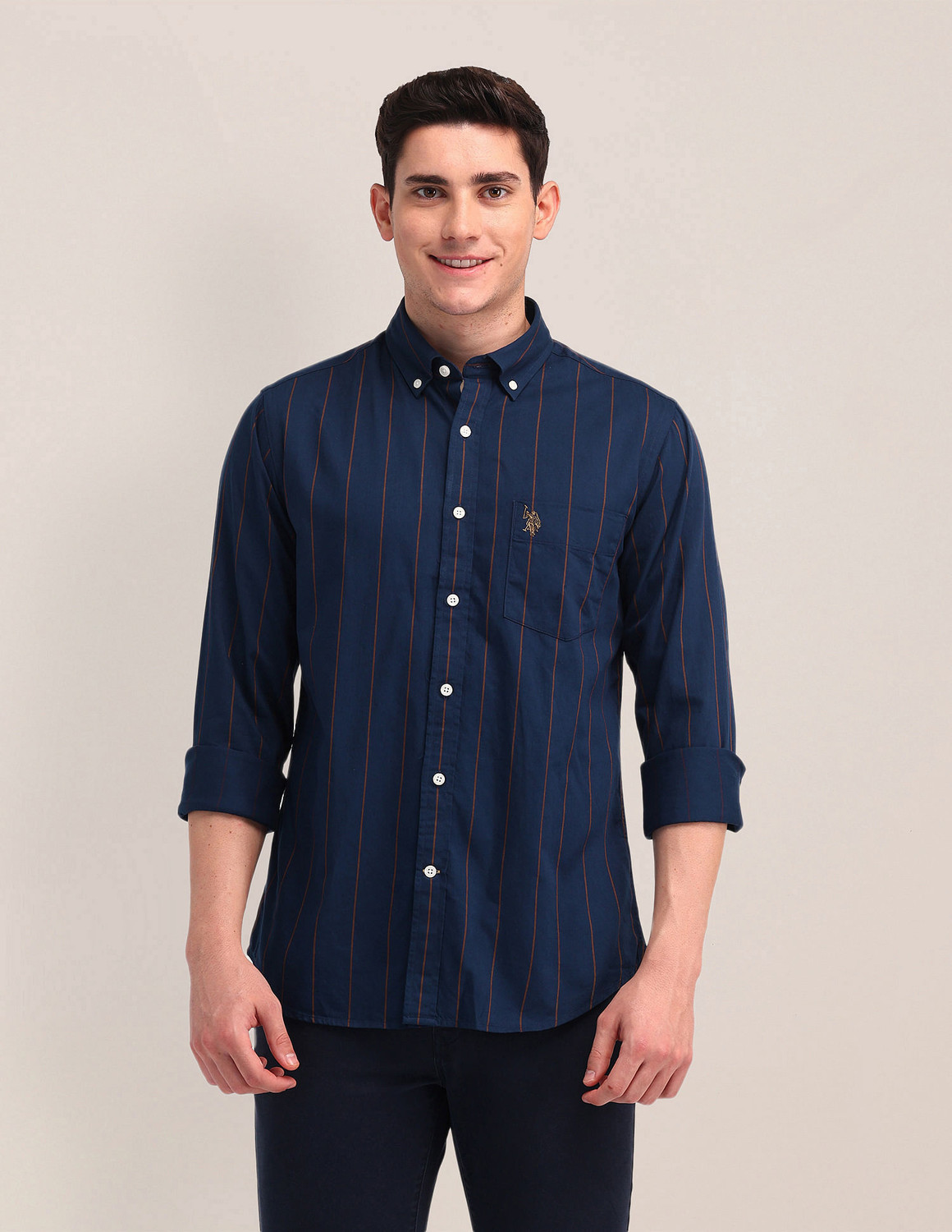 Image of U.S. POLO ASSN. Men Striped Casual Blue Shirt