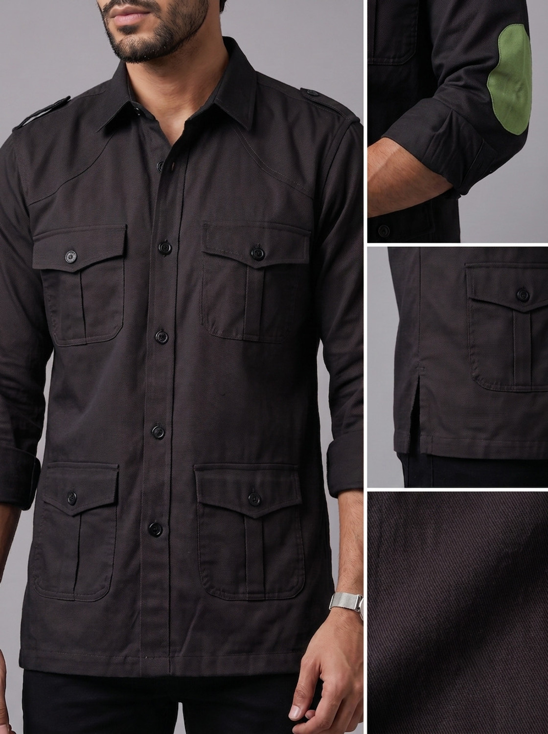 Image of KAPTO Men Color Block Casual Black Shirt