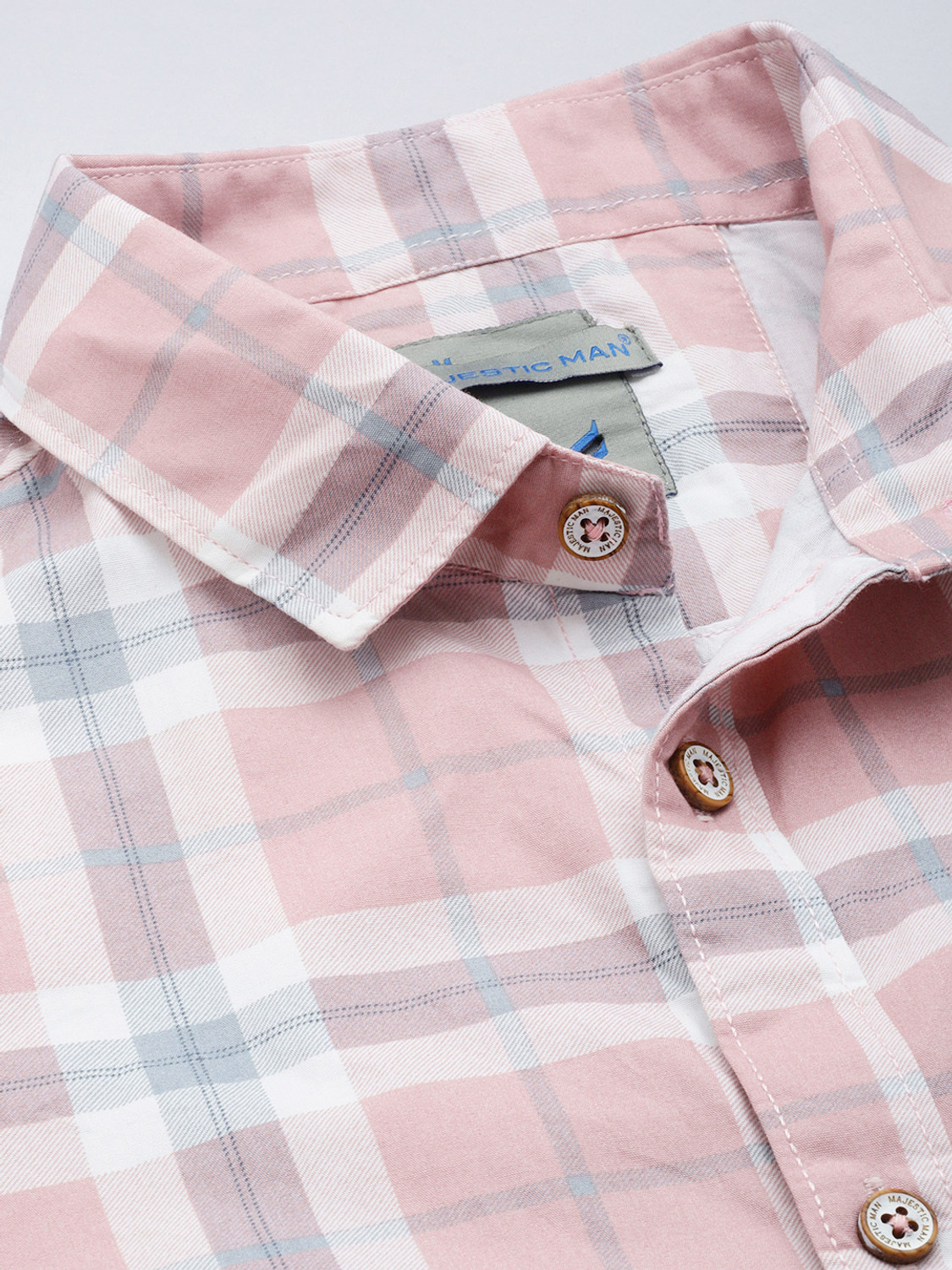 Image of Majestic Man Men Checkered Casual Pink Shirt