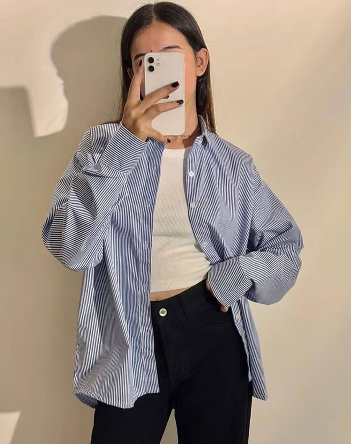 swaggish Women Striped Casual Blue Shirt