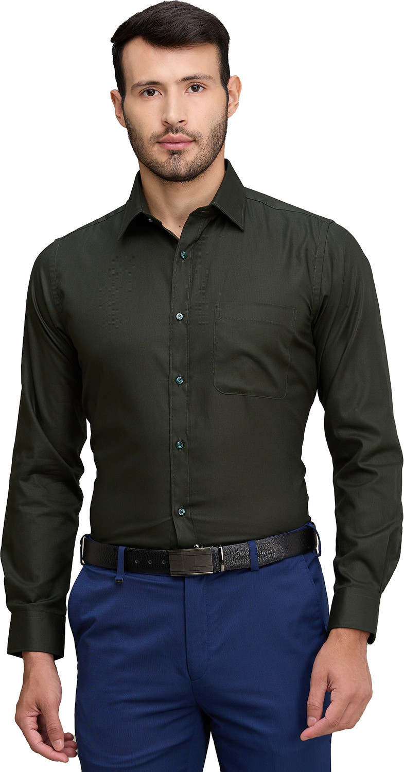 Image of Raymond Men Solid Formal Green Shirt