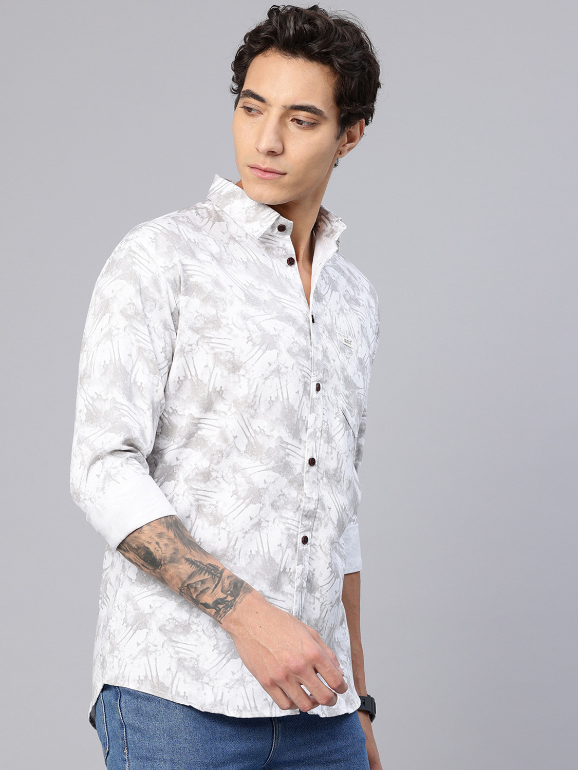 Image of Majestic Man Men Printed Casual White Shirt