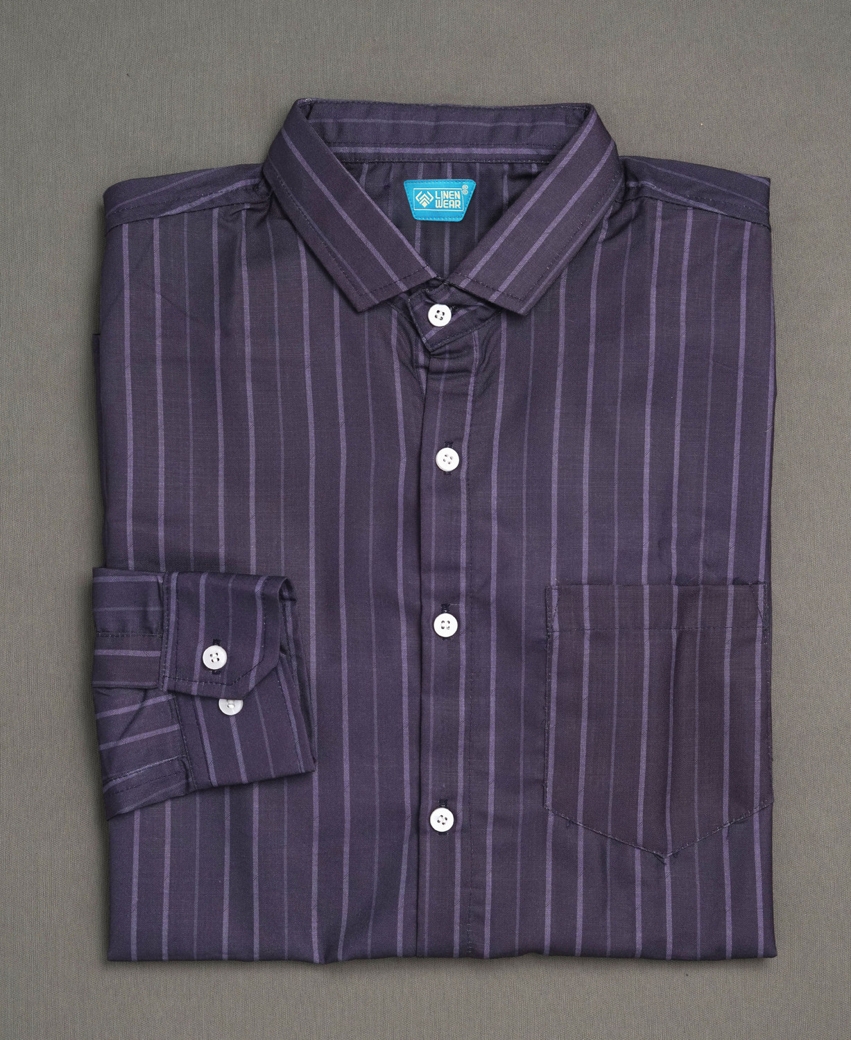 Image of LINENWEAR Men Striped Casual Purple Shirt