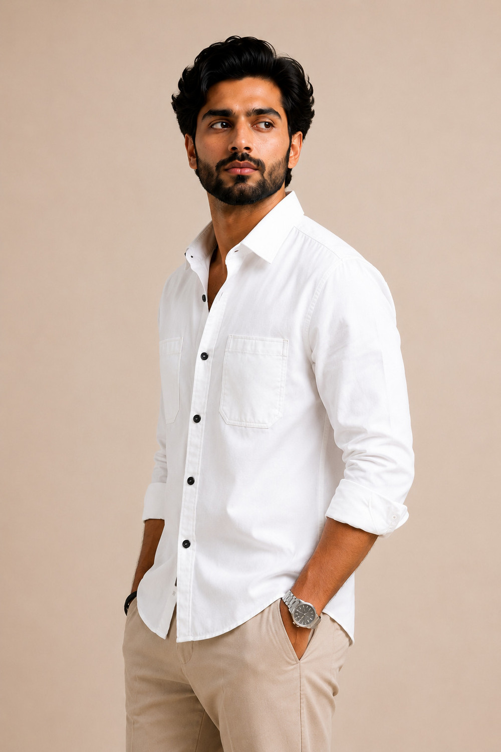 Image of BJM ENTERPRISE Men Solid Casual White Shirt