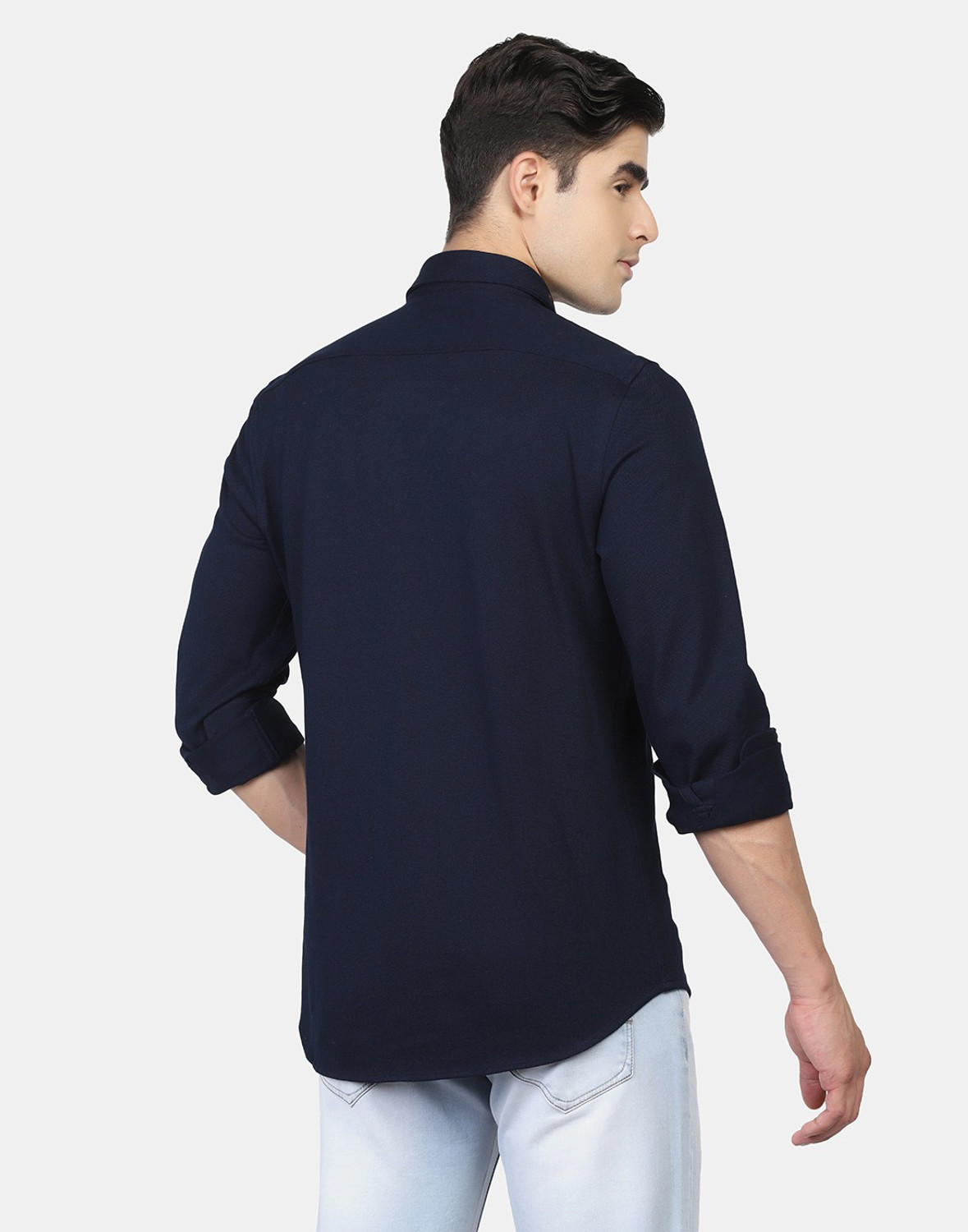 Image of Blackberrys Men Solid Casual Blue Shirt