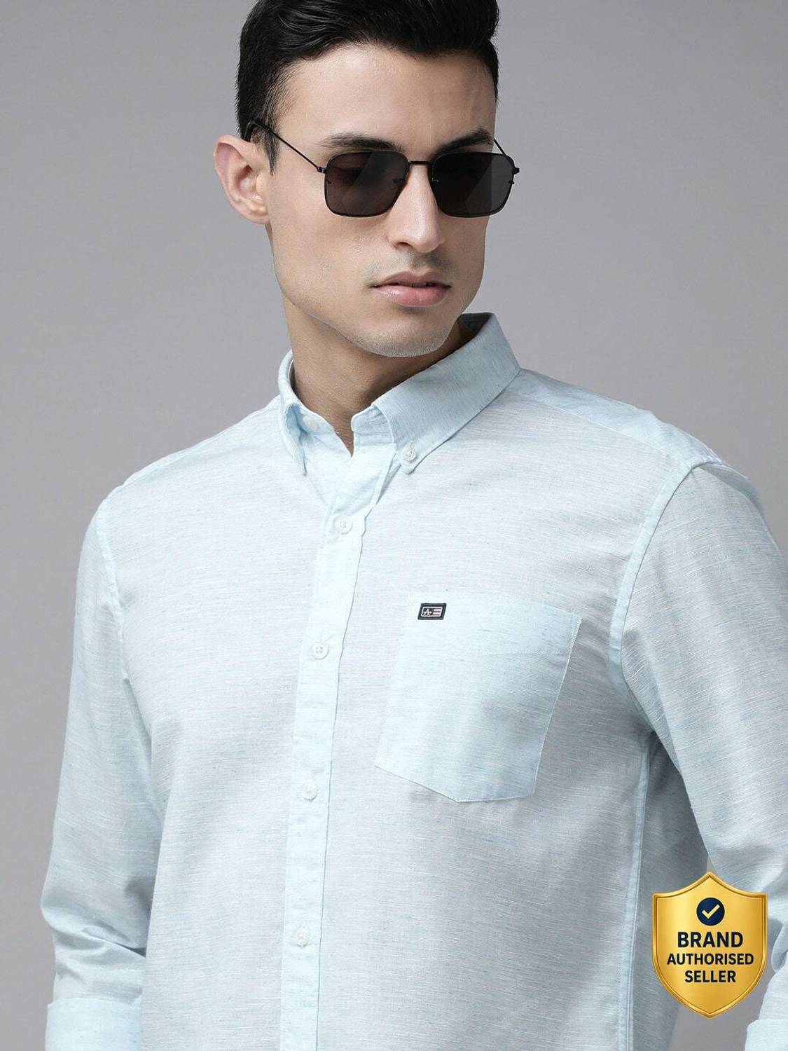 Arrow Sport Men Solid Casual Blue Shirt