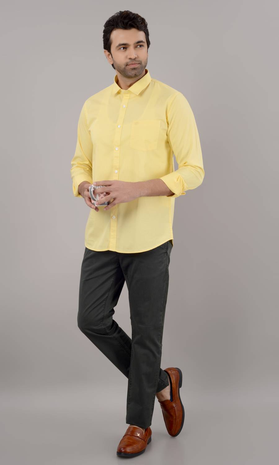 69th Avenue Men Solid Casual Yellow Shirt