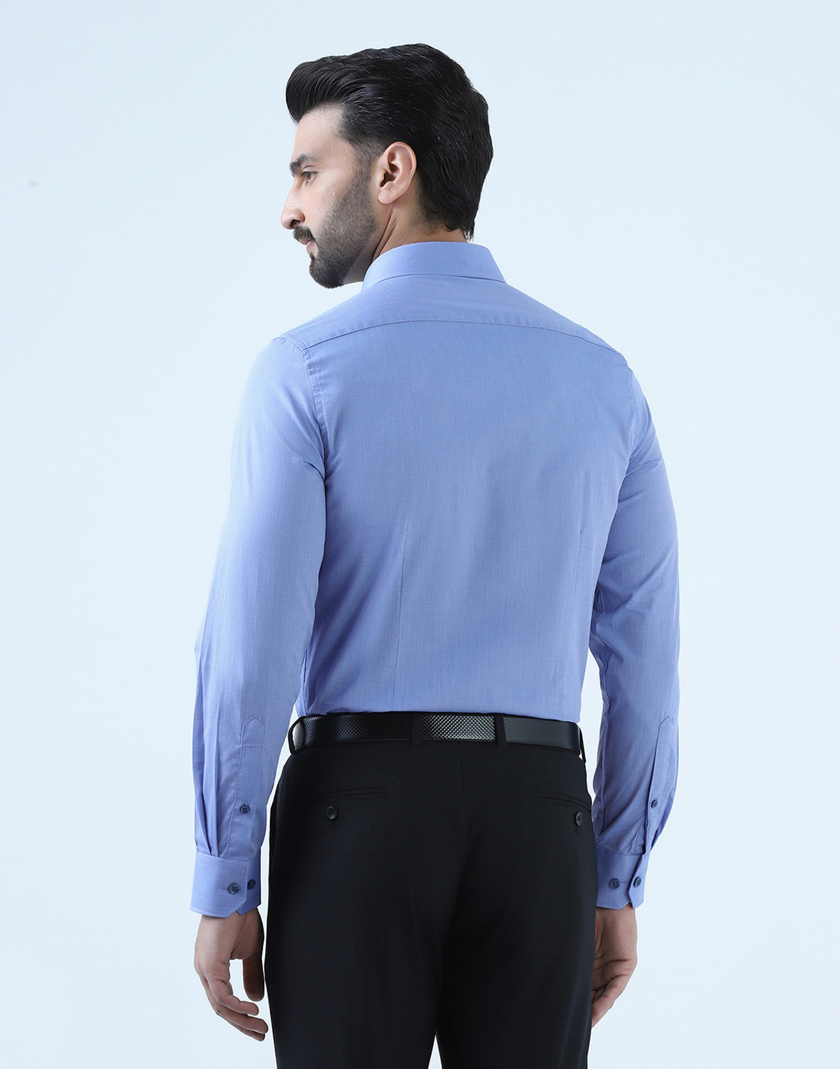 Image of Blackberrys Men Self Design Formal Blue Shirt