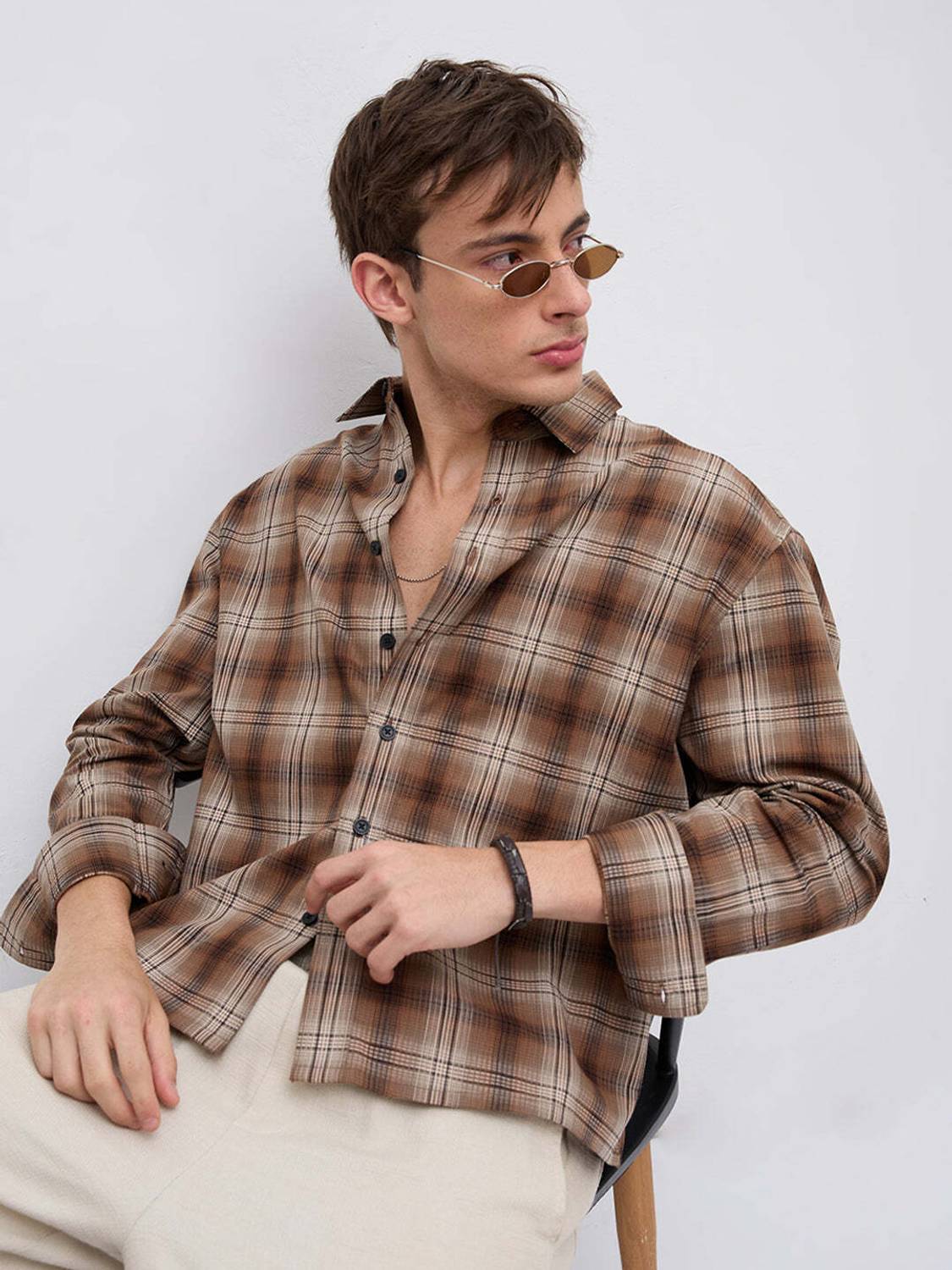 VASTRADO Men Checkered Casual Brown Shirt - Image 4