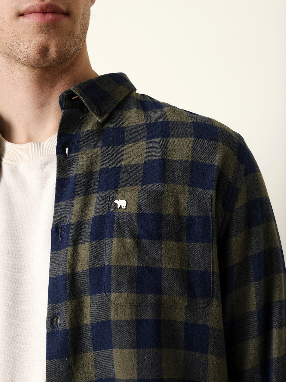 Image of THE BEAR HOUSE Men Checkered Casual Blue Shirt