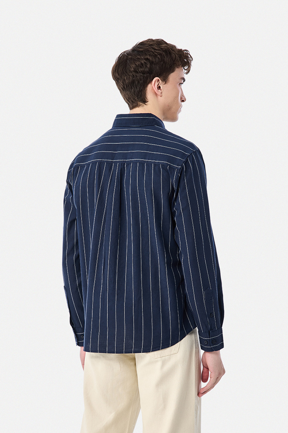 Image of Snitch Men Striped Casual Dark Blue Shirt