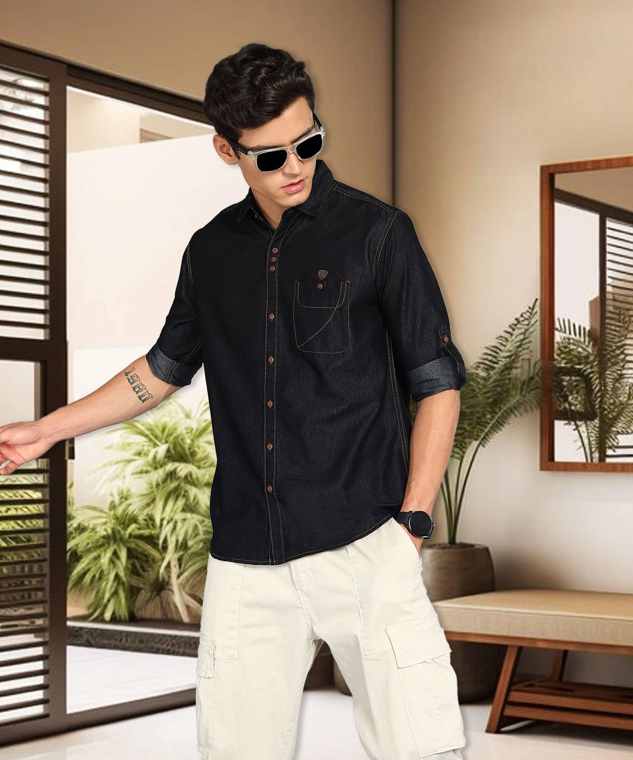KUONS AVENUE Men Solid Casual Blue Shirt - Buy KUONS AVENUE Men