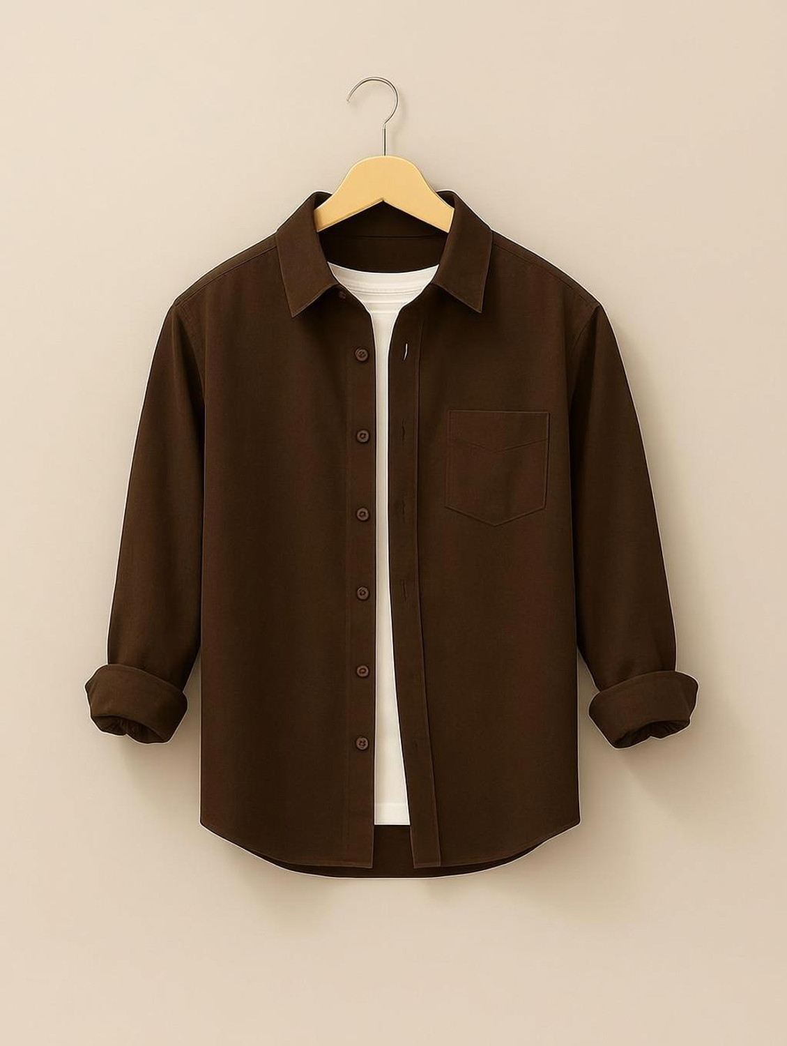Image of METRONAUT Men Solid Casual Brown Shirt