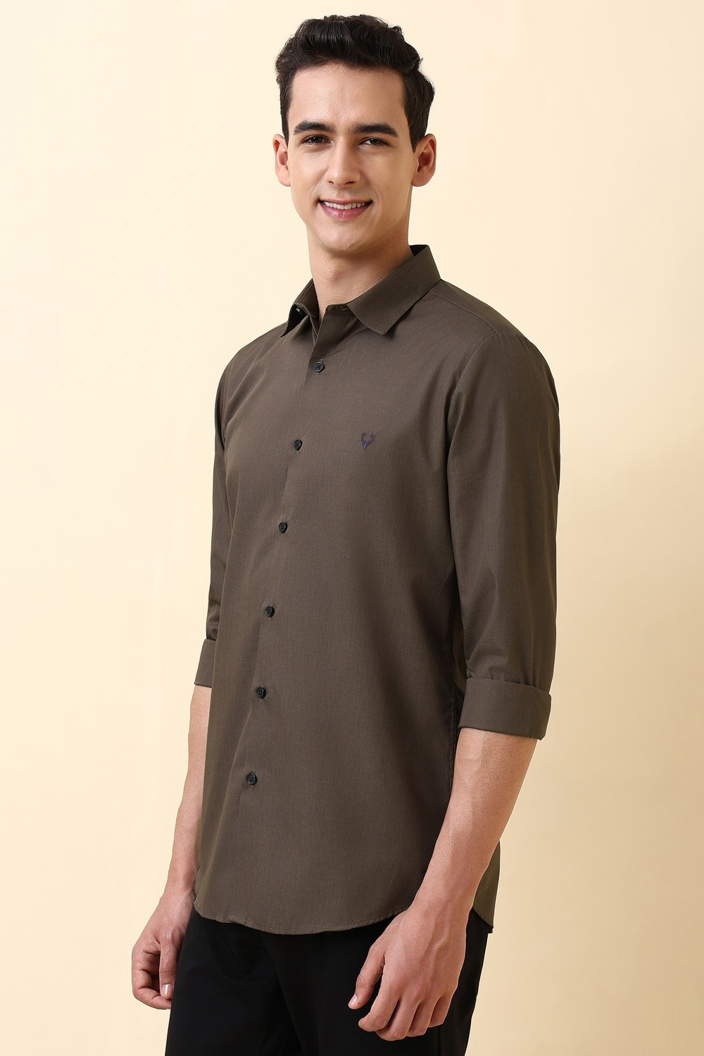 Image of Allen Solly Men Solid Casual Brown Shirt
