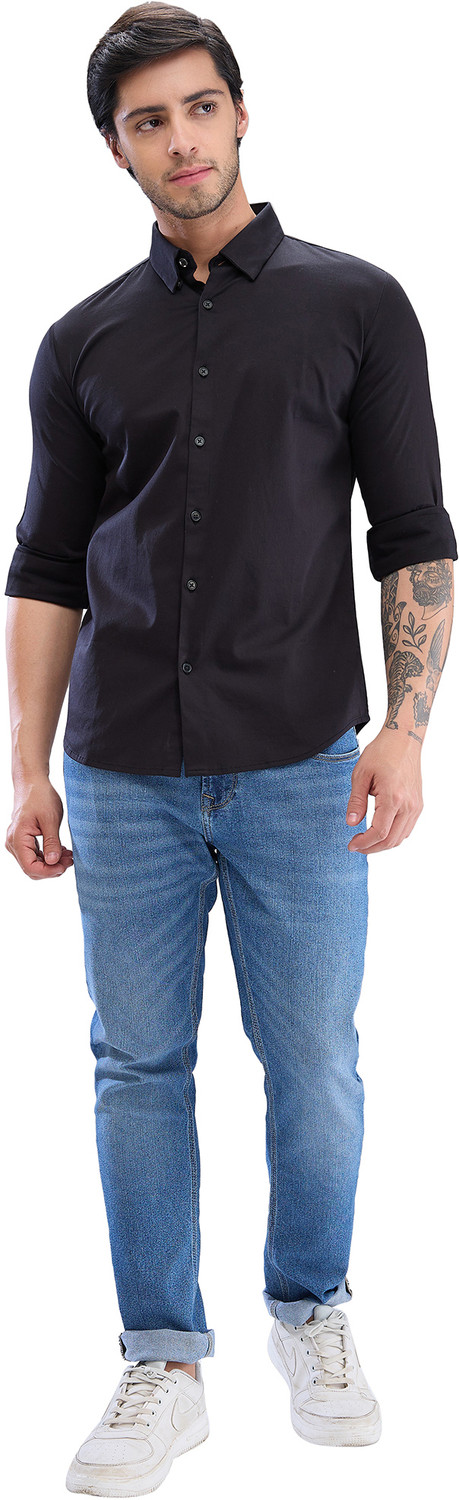 Image of Spykar Men Solid Casual Black Shirt