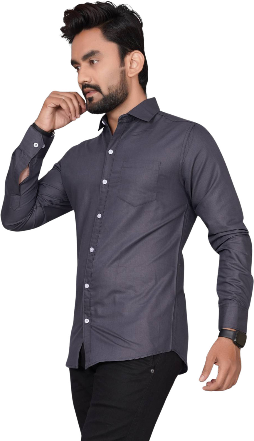 Image of VC Fashion Men Solid Formal Grey Shirt