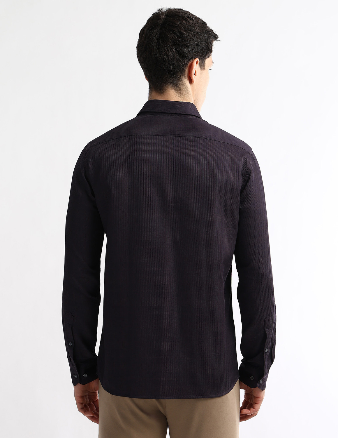 Image of ARROW Men Self Design Formal Purple Shirt