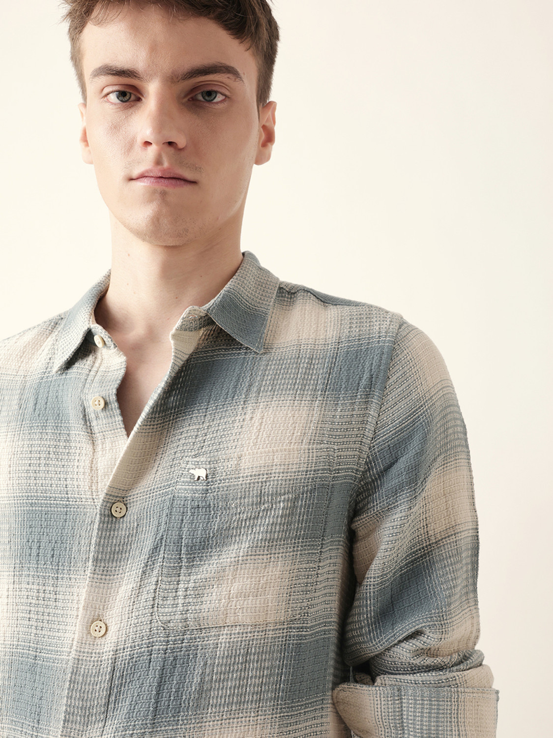 Image of THE BEAR HOUSE Men Checkered Casual Green Shirt