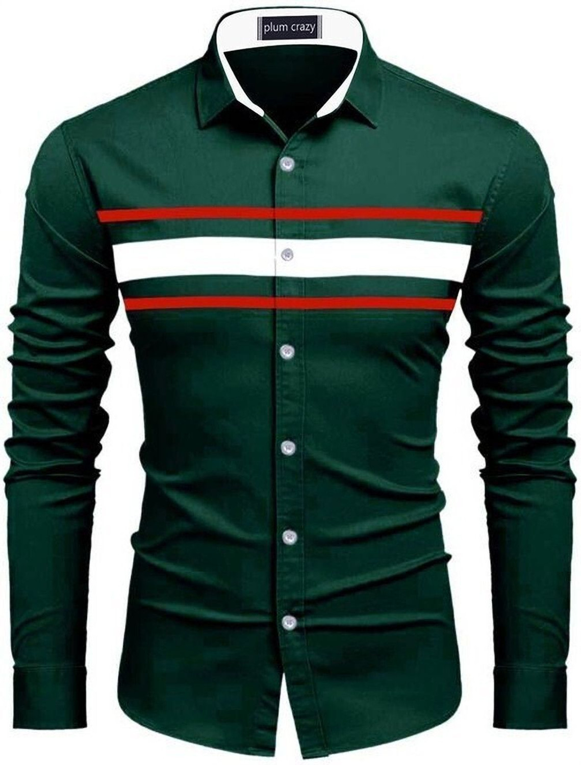 Image of Plum Crazy Men Color Block Casual Dark Green, White, Red Shirt
