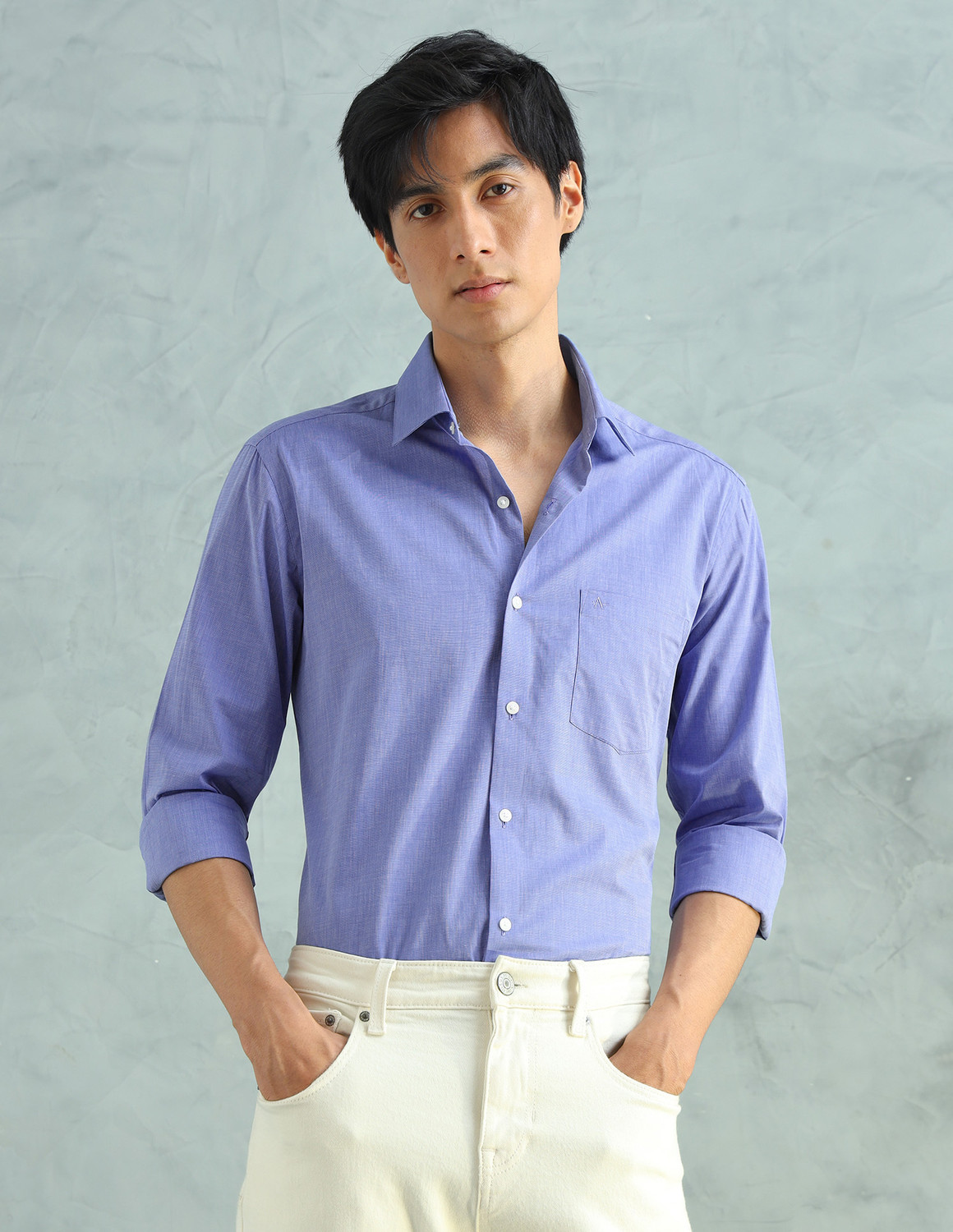 Image of ARROW Men Solid Formal Blue Shirt