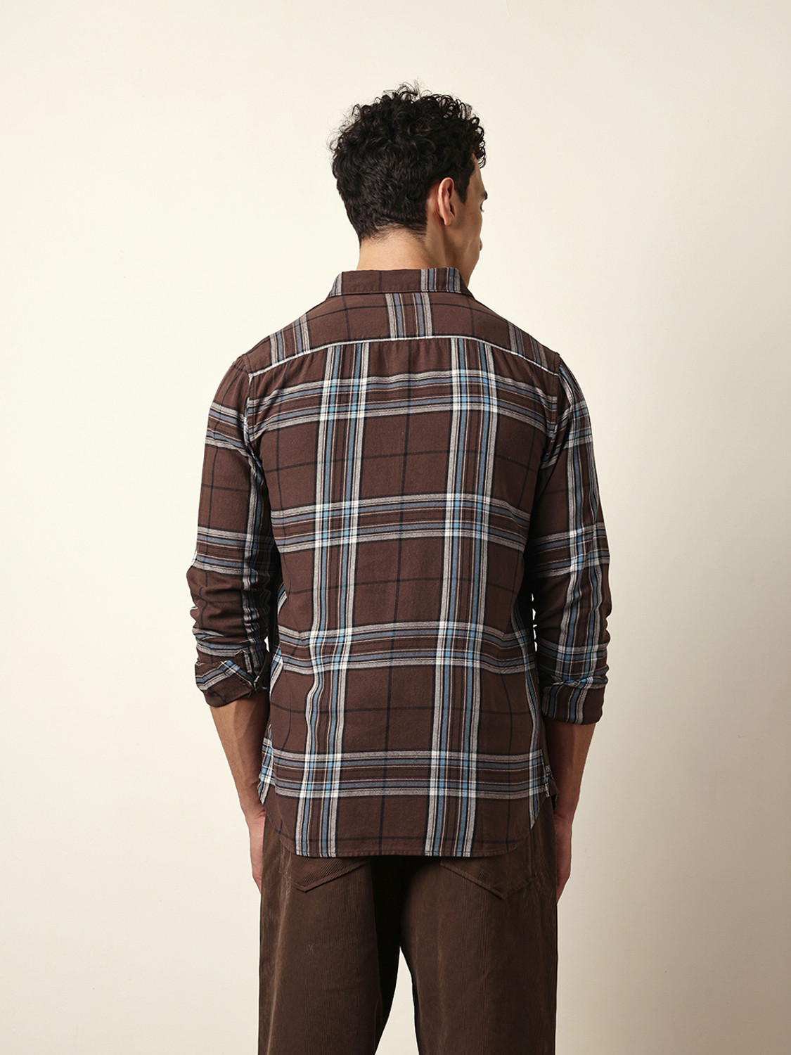 Image of THE BEAR HOUSE Men Checkered Casual Brown Shirt