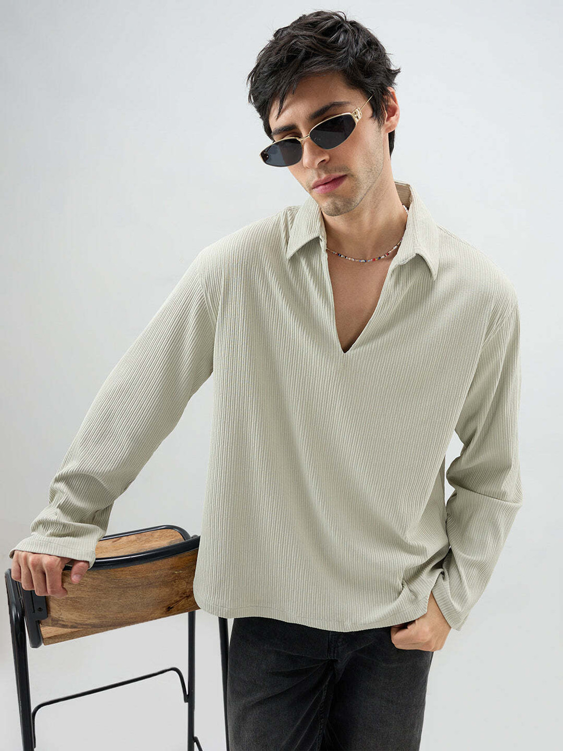 Image of VASTRADO Men Self Design Casual Green Shirt