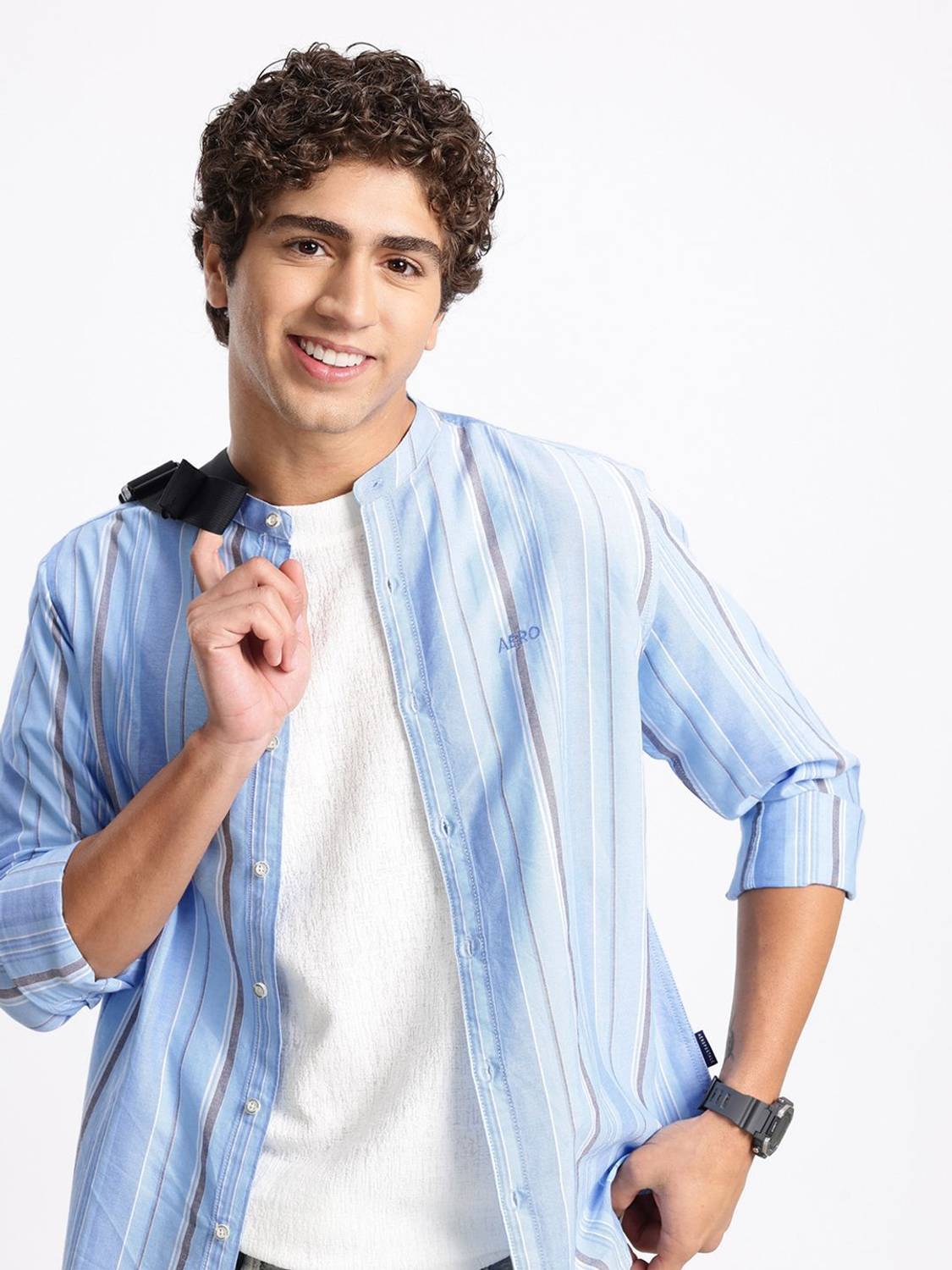 AEROPOSTALE Men Striped Casual Blue Shirt