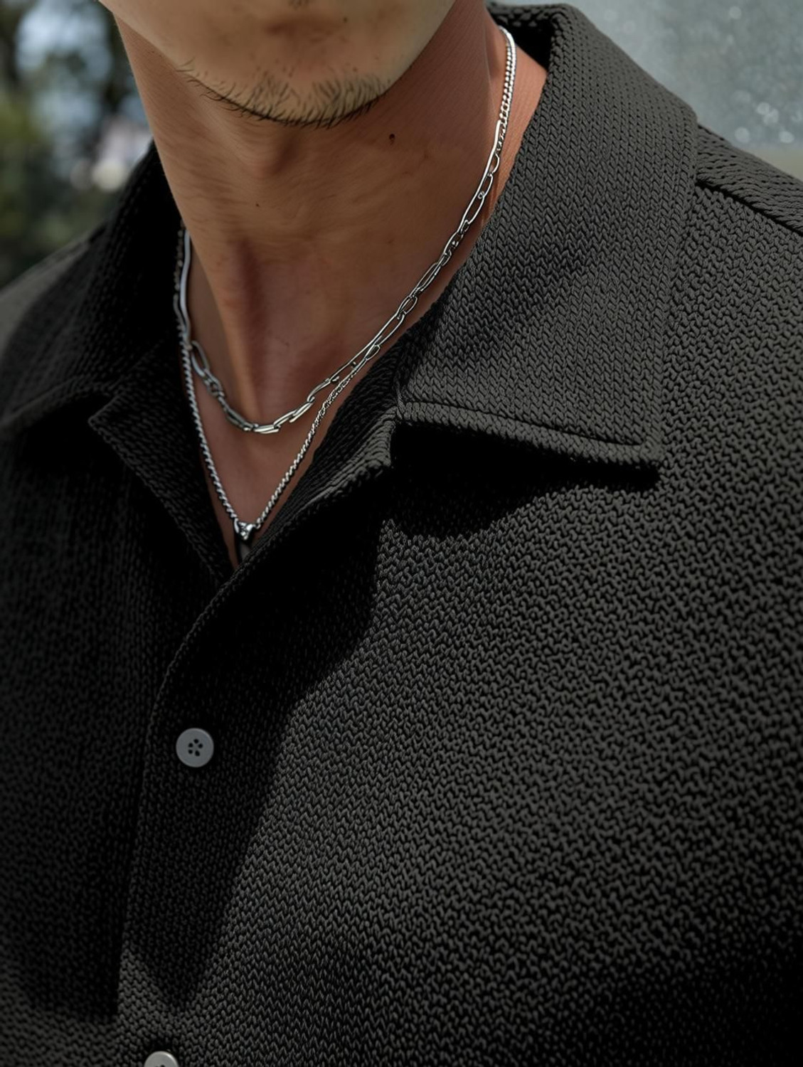 Image of KAJARU Men Self Design Casual Black Shirt