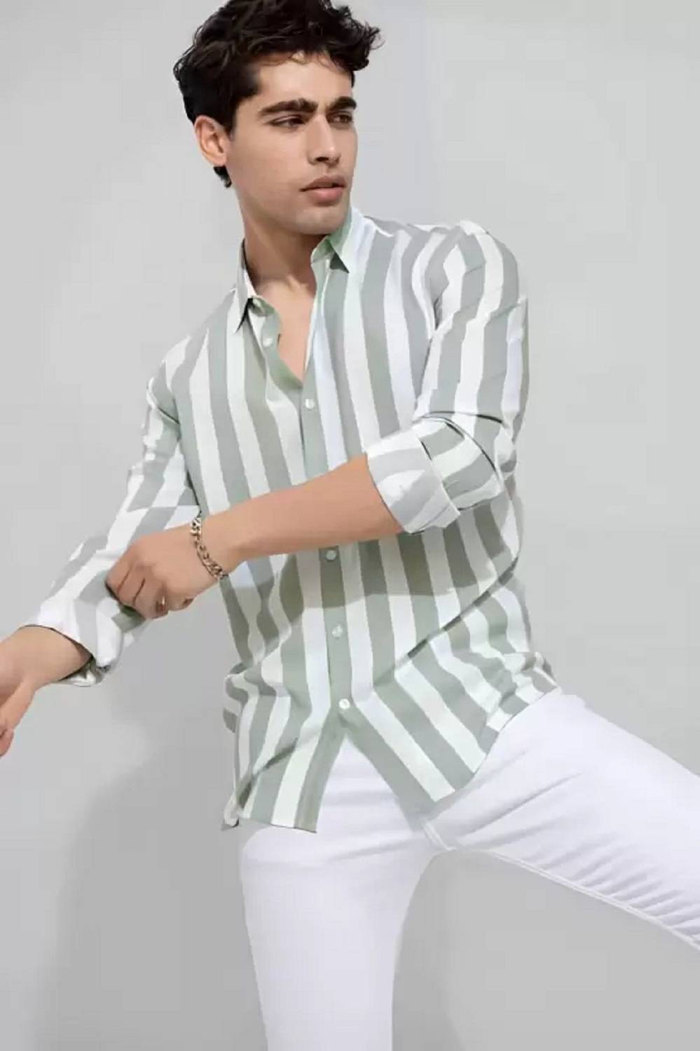 NAYRADEC Men Striped White, Grey Shirt - Image 1