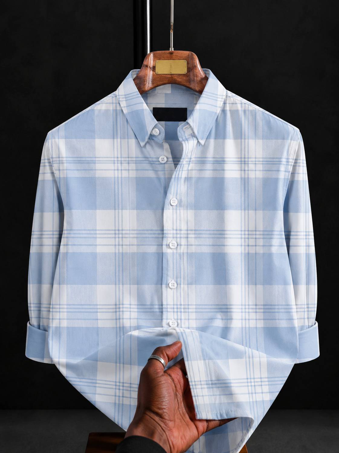 SHIRTZONE Men Light Blue Checkered Shirt - Image 1