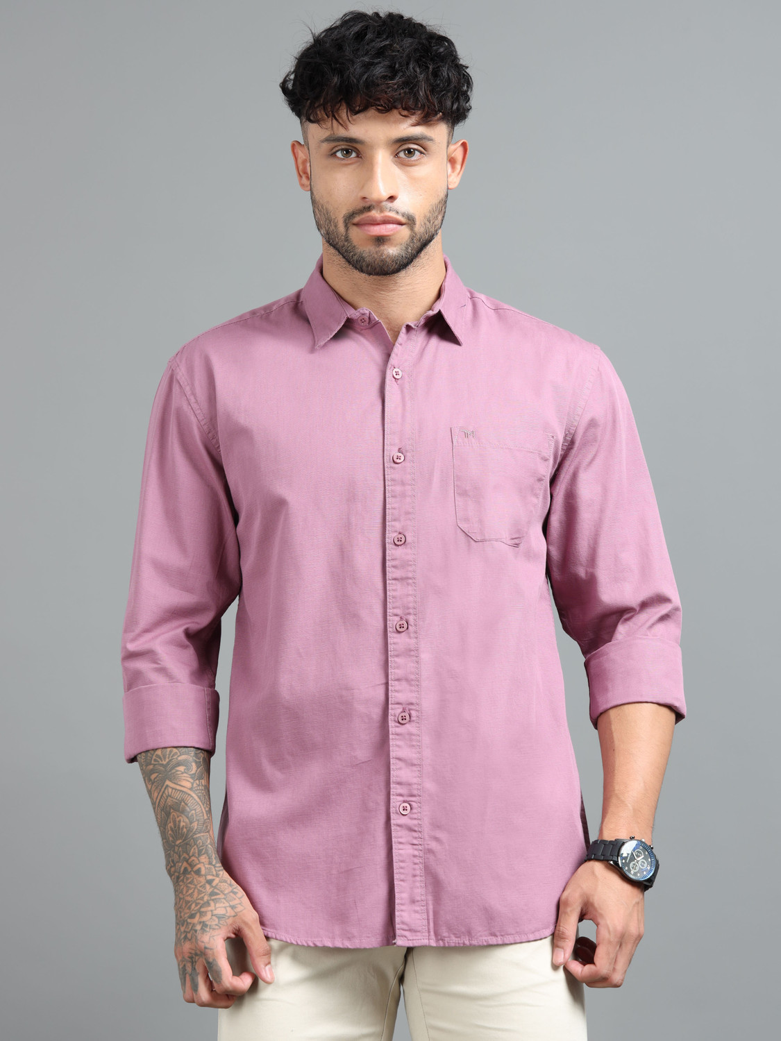 Image of Tom Mackler Men Solid Casual Purple Shirt