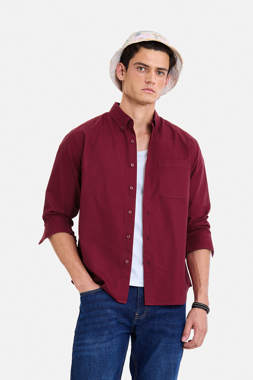 Image of Snitch Men Solid Casual Maroon Shirt
