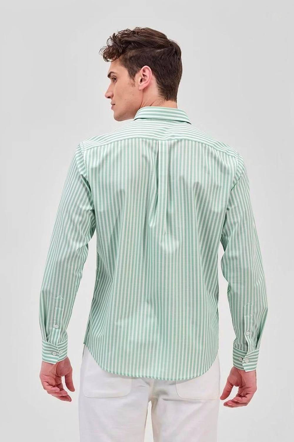RODEIZ Men Green, White Striped Casual Shirt - Image 2