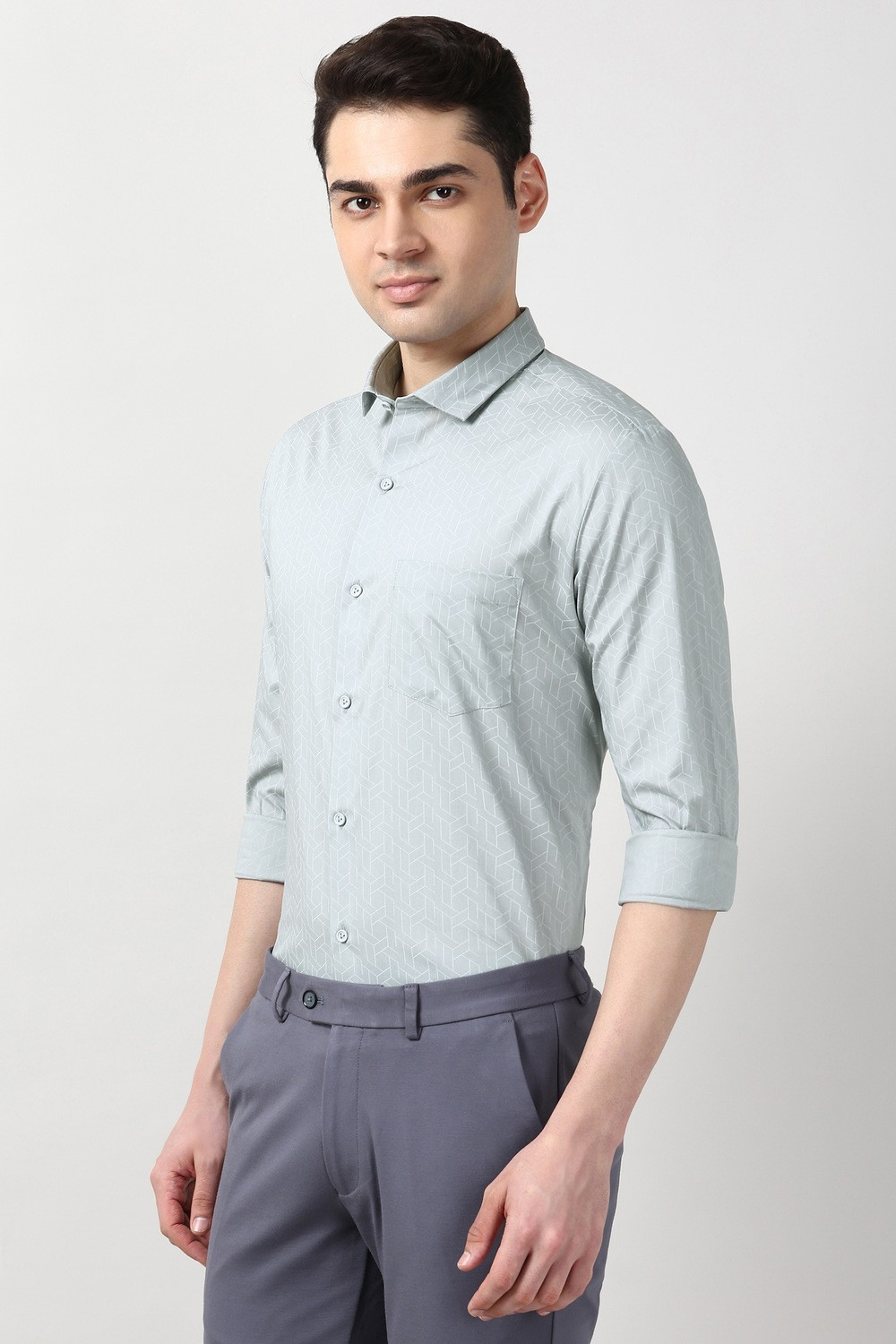 Image of PETER ENGLAND Men Printed Formal Grey Shirt