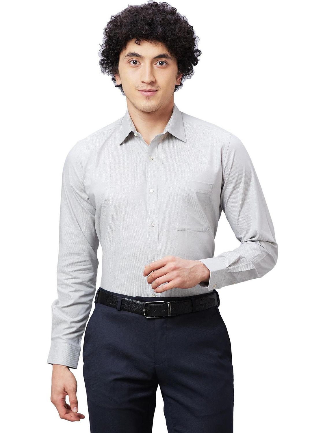 Image of Raymond Men Self Design Formal Grey Shirt