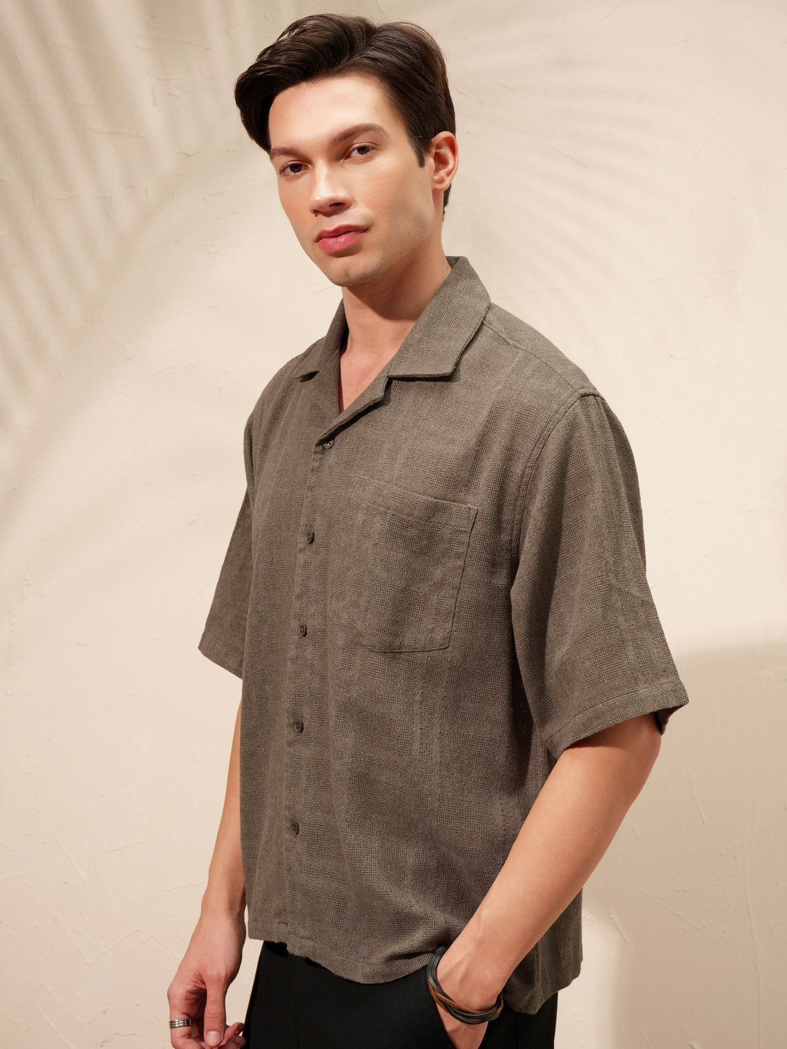 Image of HIGHLANDER Men Self Design Casual Brown Shirt