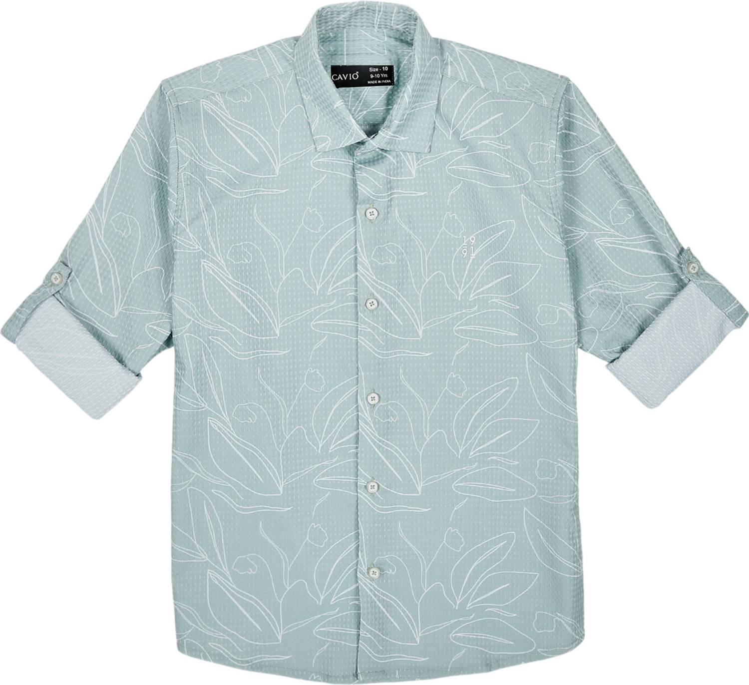 Charchit Boys Floral Print Casual Green Shirt