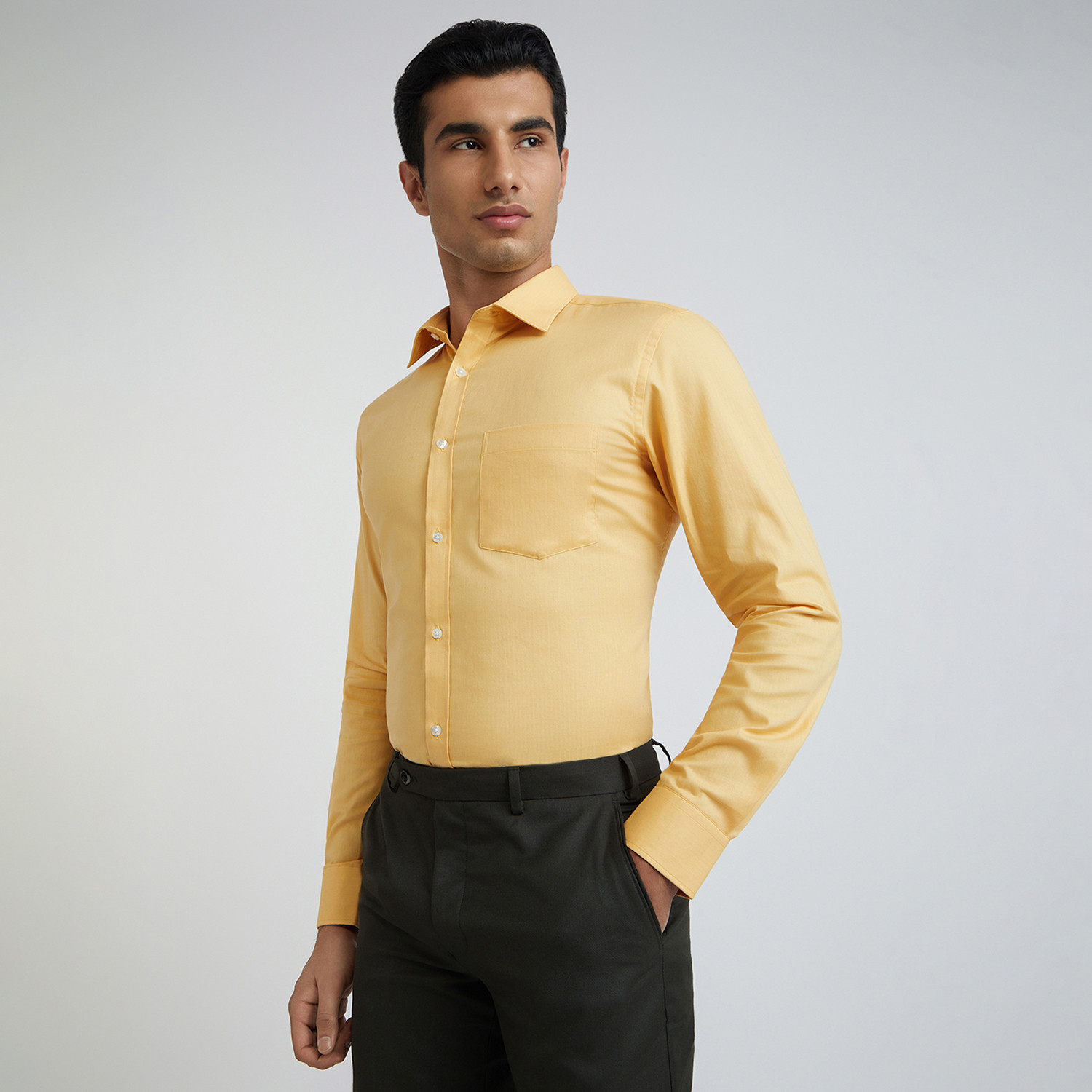 Image of PARK AVENUE Men Self Design Formal Yellow Shirt