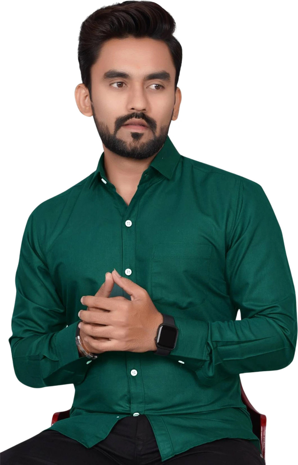 Image of VC Fashion Men Solid Formal Dark Green Shirt