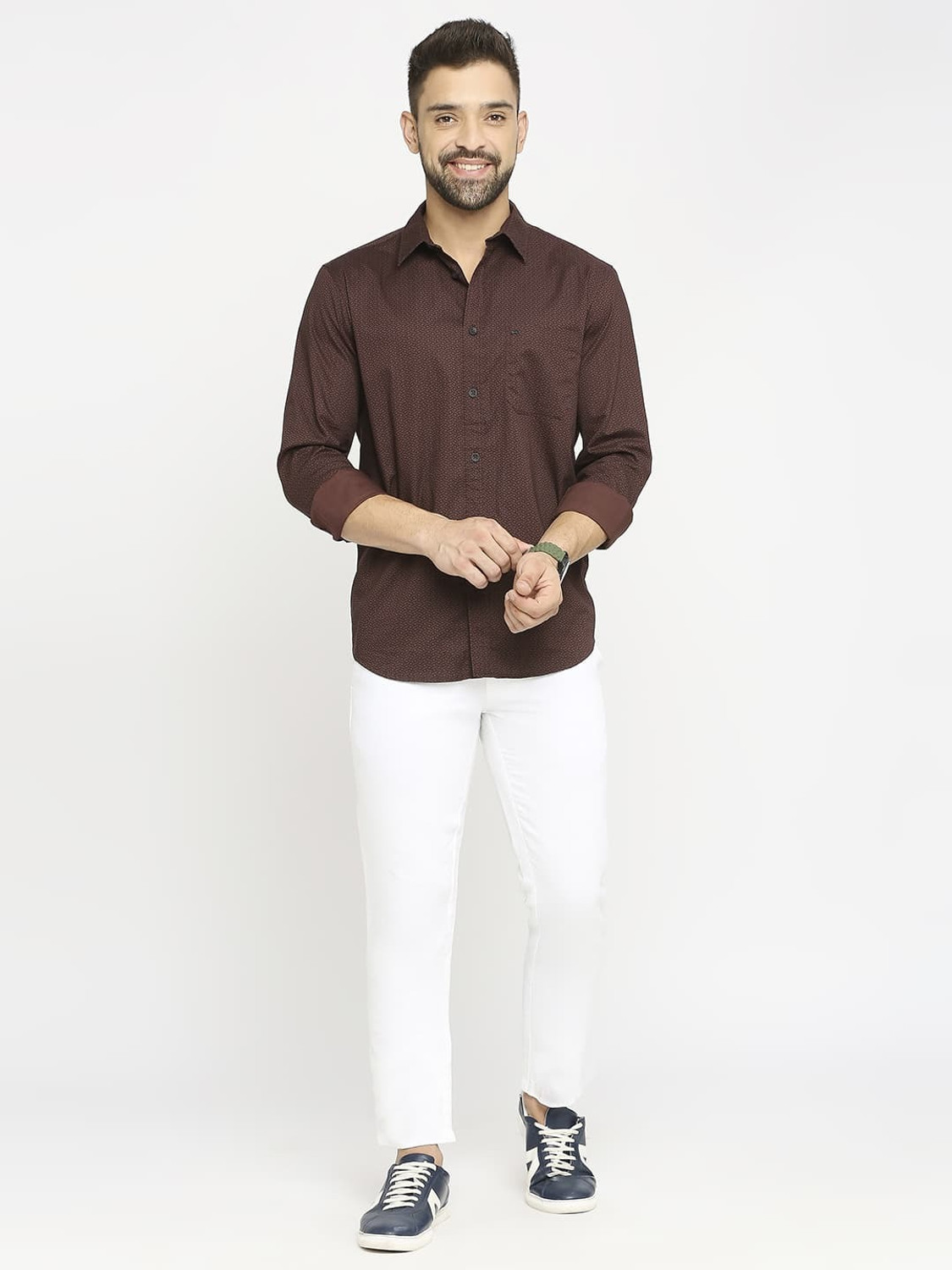 Image of BASICS Men Printed Casual Brown Shirt