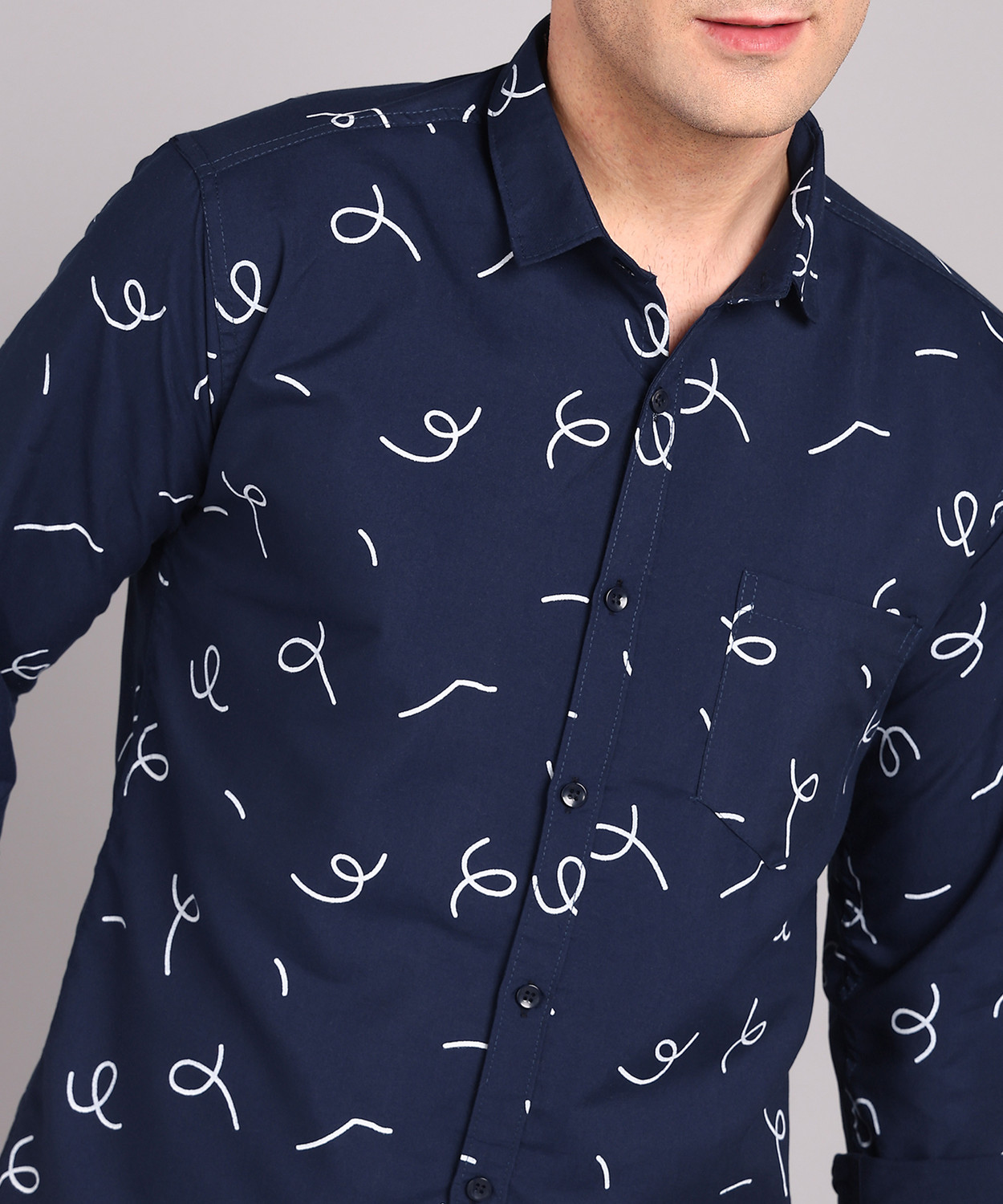 Image of Vellical Men Printed Casual Dark Blue Shirt