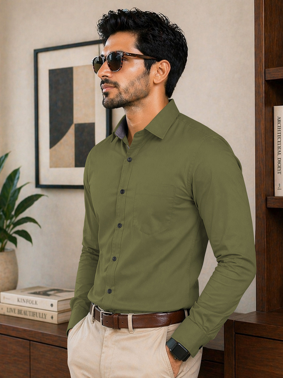 Image of Aastikay Men Regular Fit Solid Spread Collar Casual Shirt