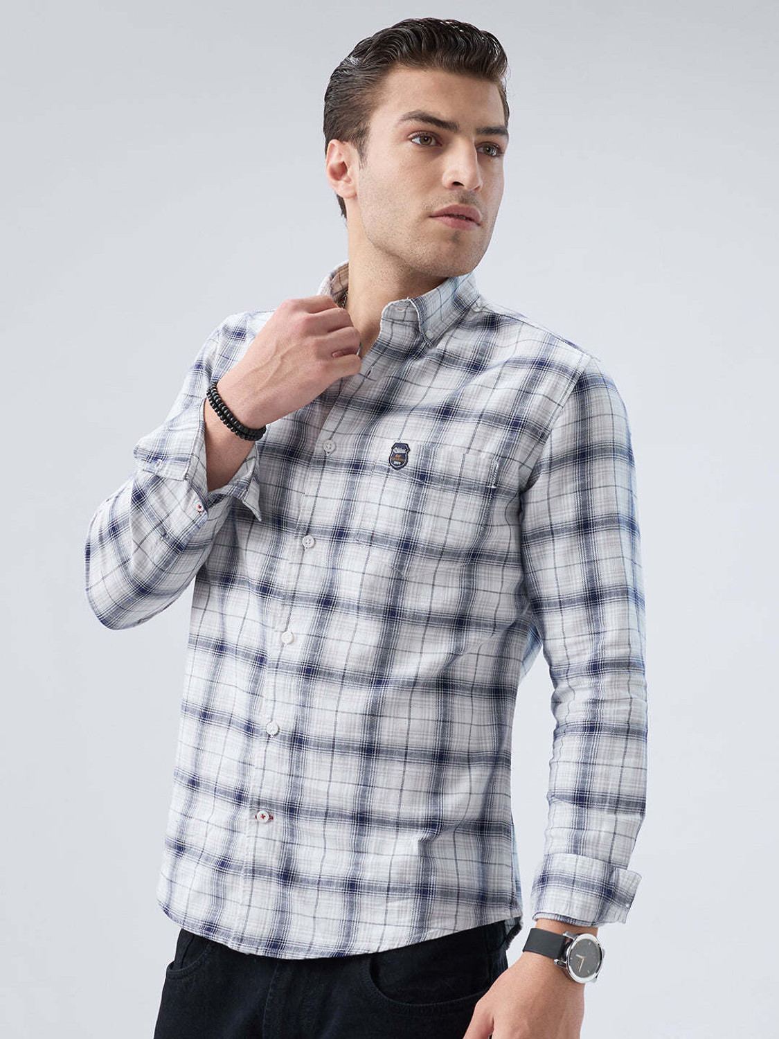 Image of VASTRADO Men Checkered Casual White Shirt