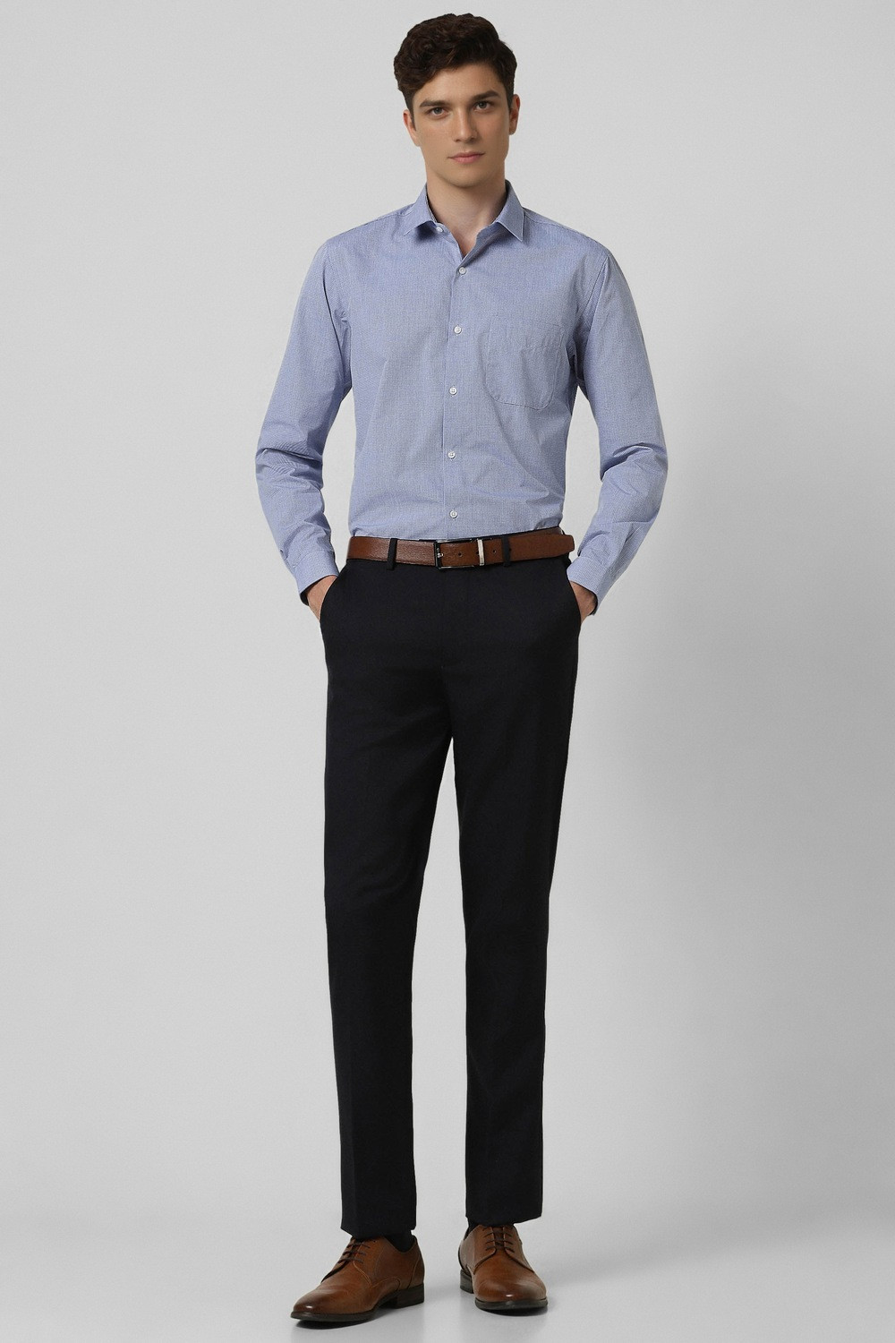 Image of PETER ENGLAND Men Checkered Formal Blue Shirt